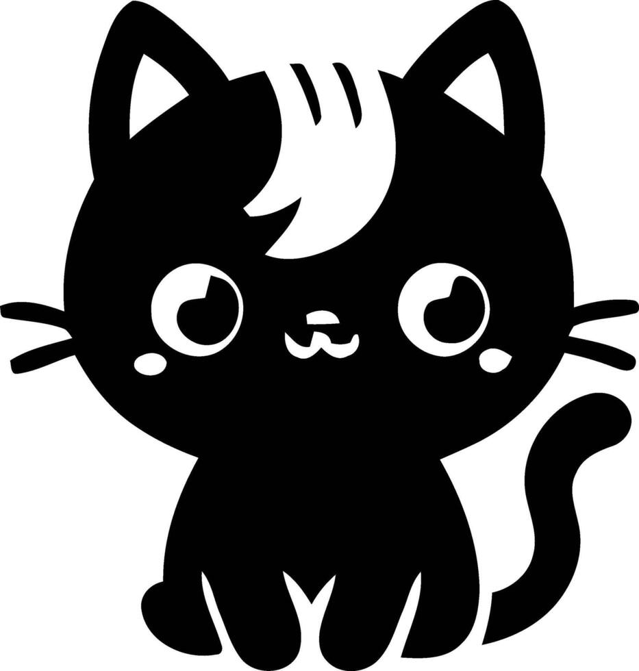 Adorable Black Cat with Big Eyes and Whiskers Beautiful silhouette, vector