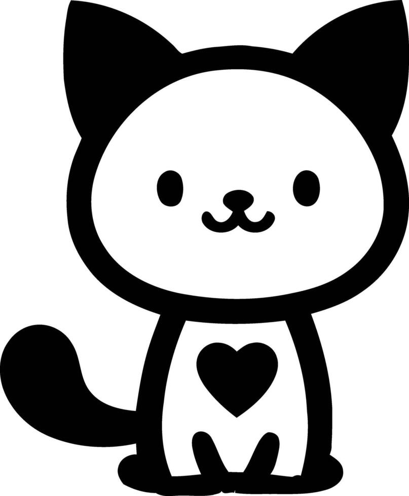 Black and White Cartoon Cat with a Heart, Beautiful silhouette vector