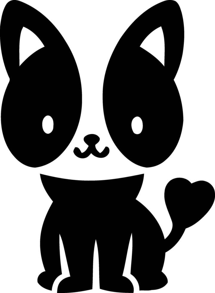 Cartoon Black Kitten with White Ears and Eyes, Beautiful silhouette vector