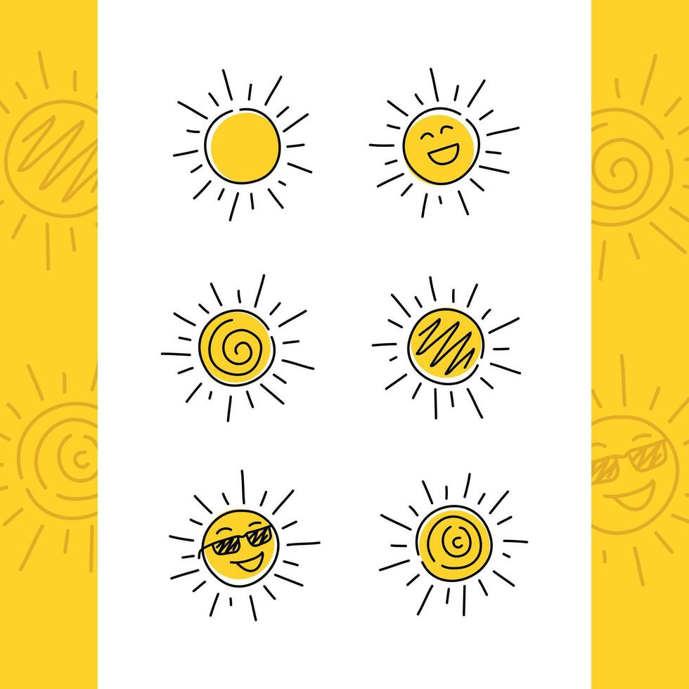 Sun Icon Emoticon Hand Drawn Monoline Illustrations vector