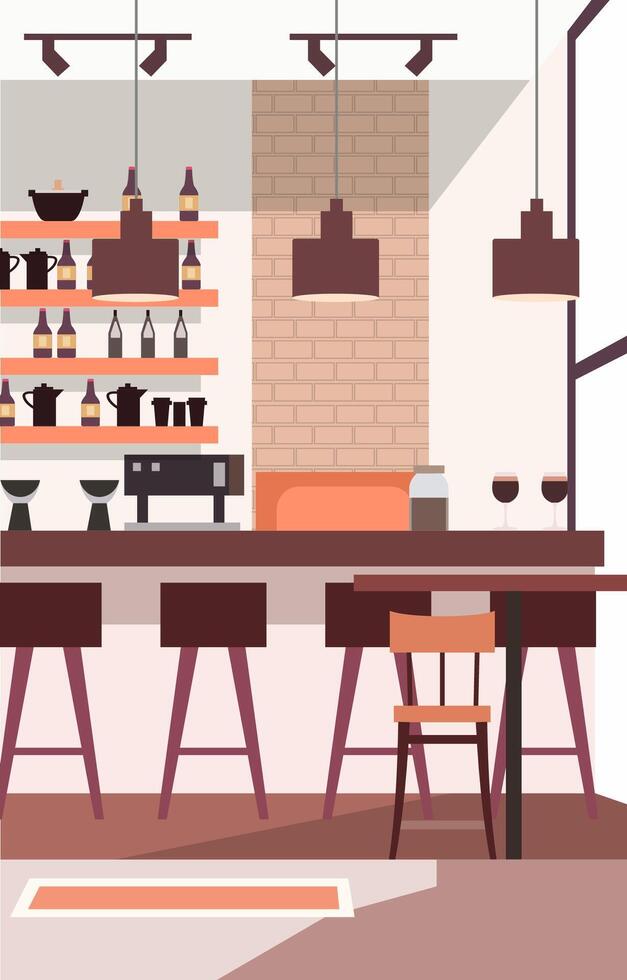 Indoor Interior Landscape in Cafe Restaurant with Bar and Chair Table for Customer vector