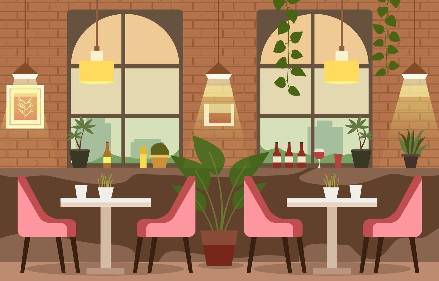 Dining Table for Customer Dinner in Cafe Restaurant with Modern Indoor Interior Design vector