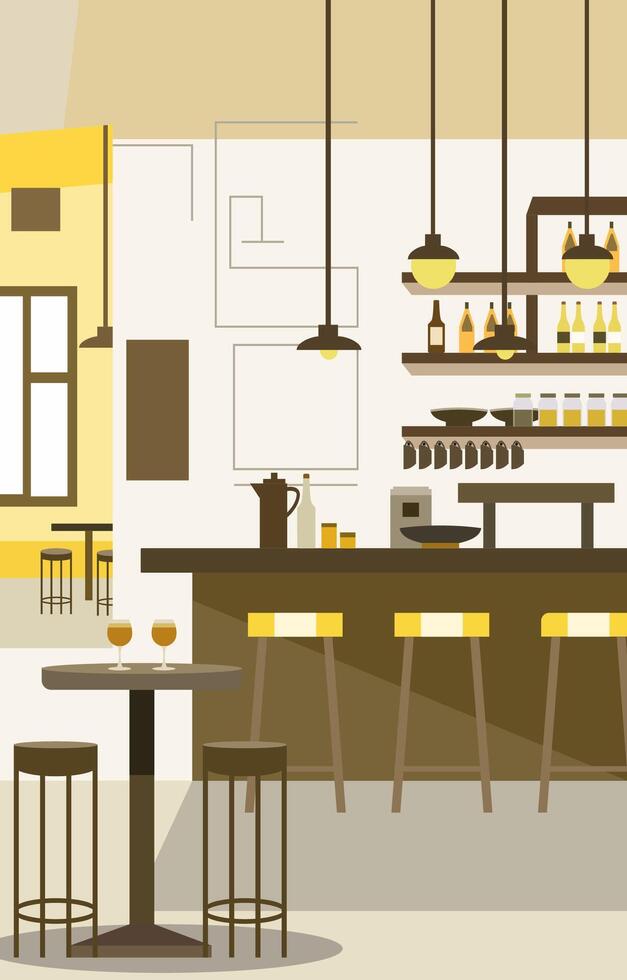 Indoor Interior Landscape in Cafe Restaurant with Bar and Chair Table for Customer vector