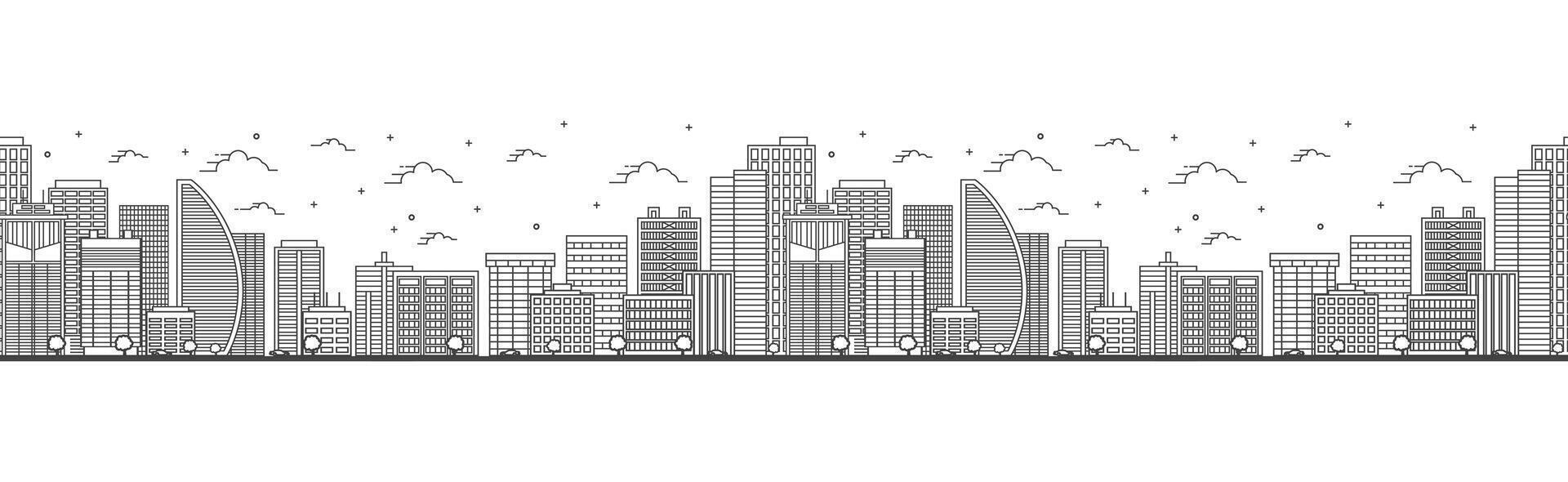 Seamless pattern with outline Panama City Skyline. Modern Buildings Isolated on White. Panama Cityscape with Landmarks. vector