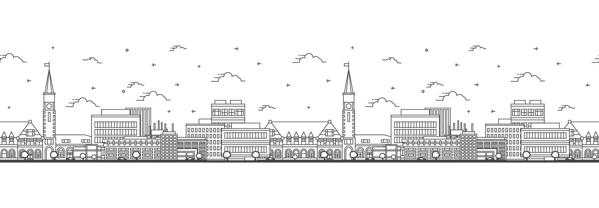 Seamless pattern with outline Cheyenne Wyoming City Skyline. Modern Buildings Isolated on White. Cheyenne USA Cityscape with Landmarks. vector