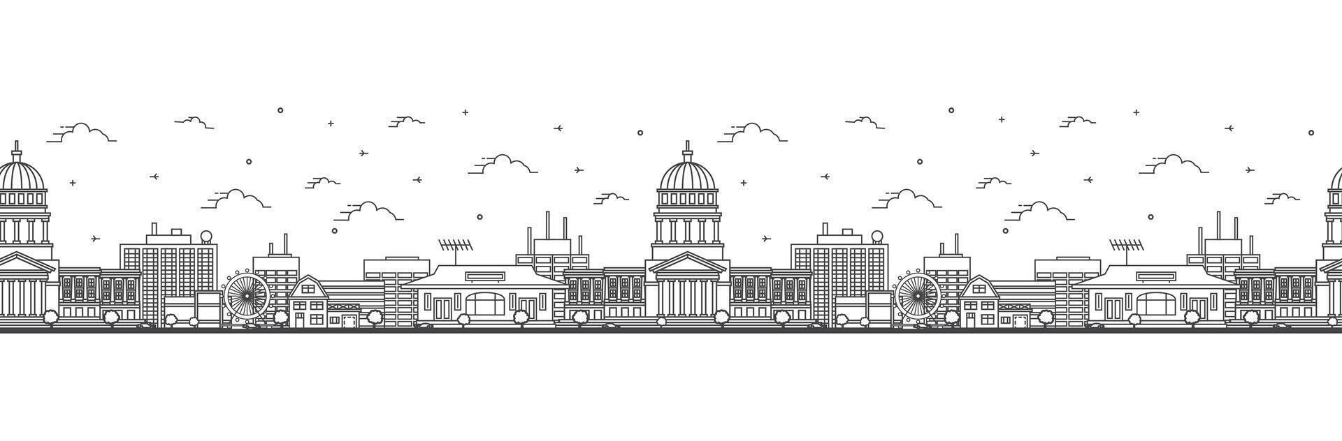 Seamless pattern with outline Olympia Washington City Skyline. Modern Buildings Isolated on White. Olympia USA Cityscape with Landmarks. vector