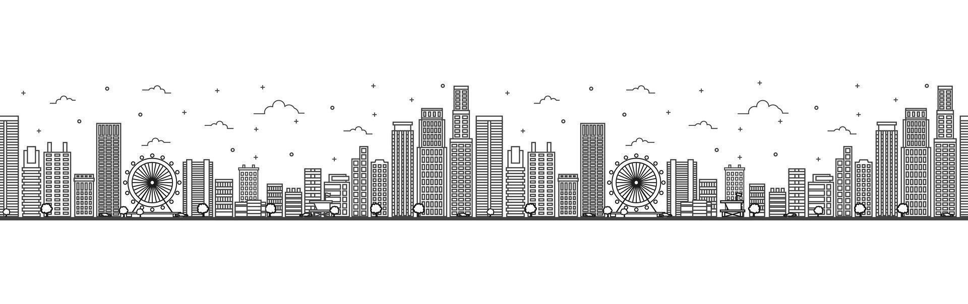 Seamless pattern with outline Los Angeles California City Skyline. Modern Buildings Isolated on White. Los Angeles Cityscape with Landmarks. vector