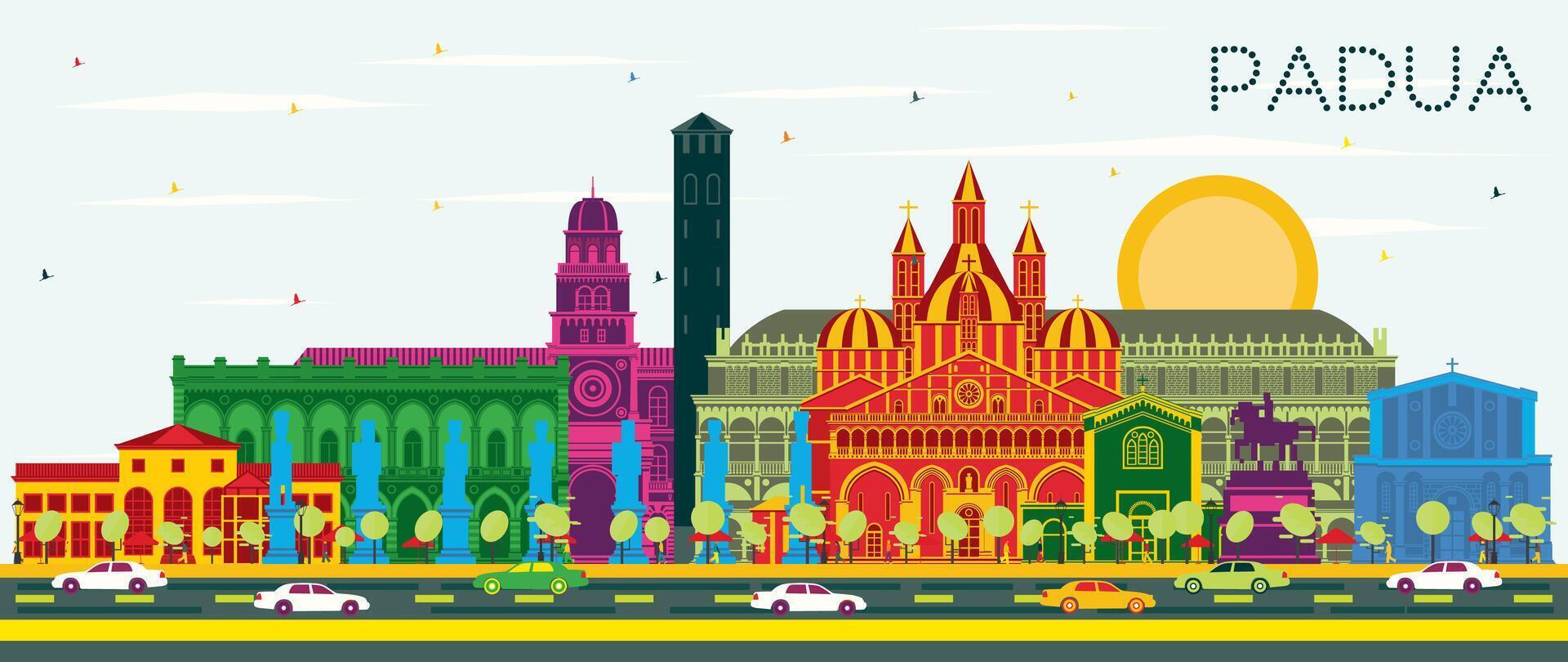Padua Italy City Skyline with Color Buildings and Blue Sky. Business Travel and Concept with Historic Architecture. Padua Cityscape with Landmarks. vector