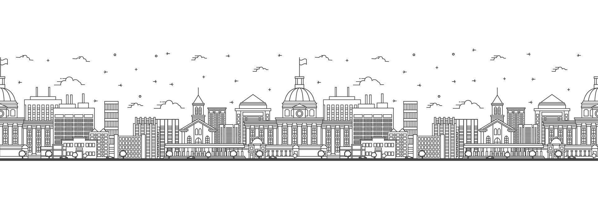 Seamless pattern with outline Montgomery Alabama City Skyline. Modern Buildings Isolated on White. Montgomery USA Cityscape with Landmarks. vector