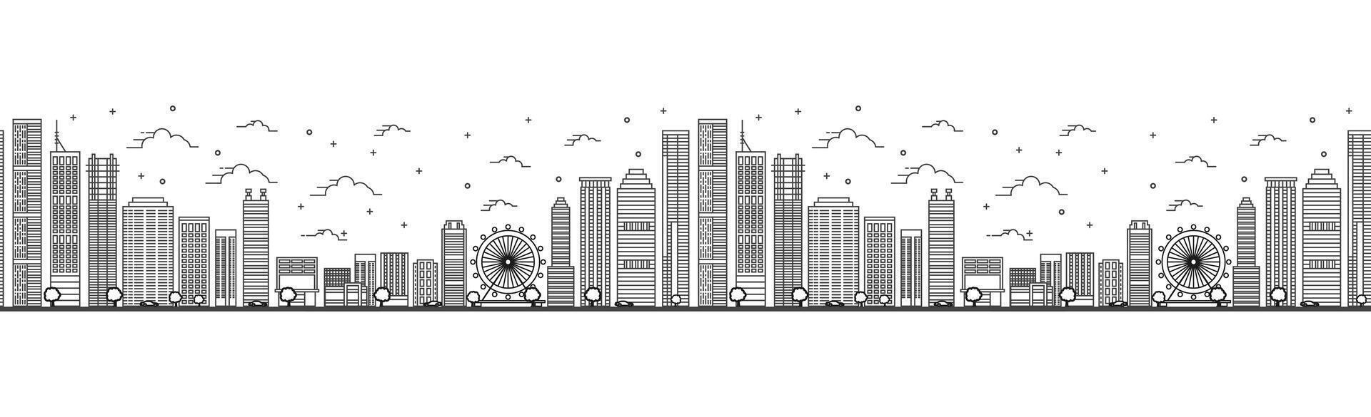 Seamless pattern with outline Brisbane Australia City Skyline. Modern Buildings Isolated on White. Brisbane Cityscape with Landmarks. vector