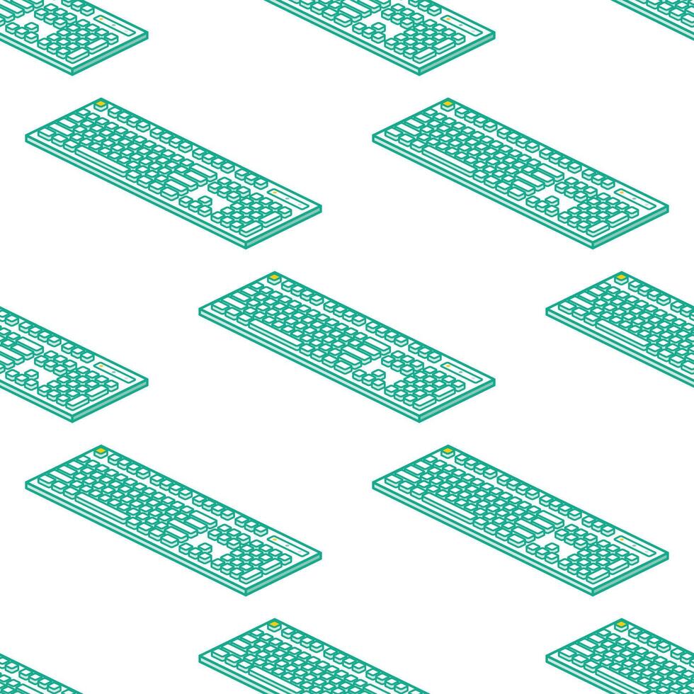 Isometric seamless pattern with row of keyboards. Objects isolated on white background. vector