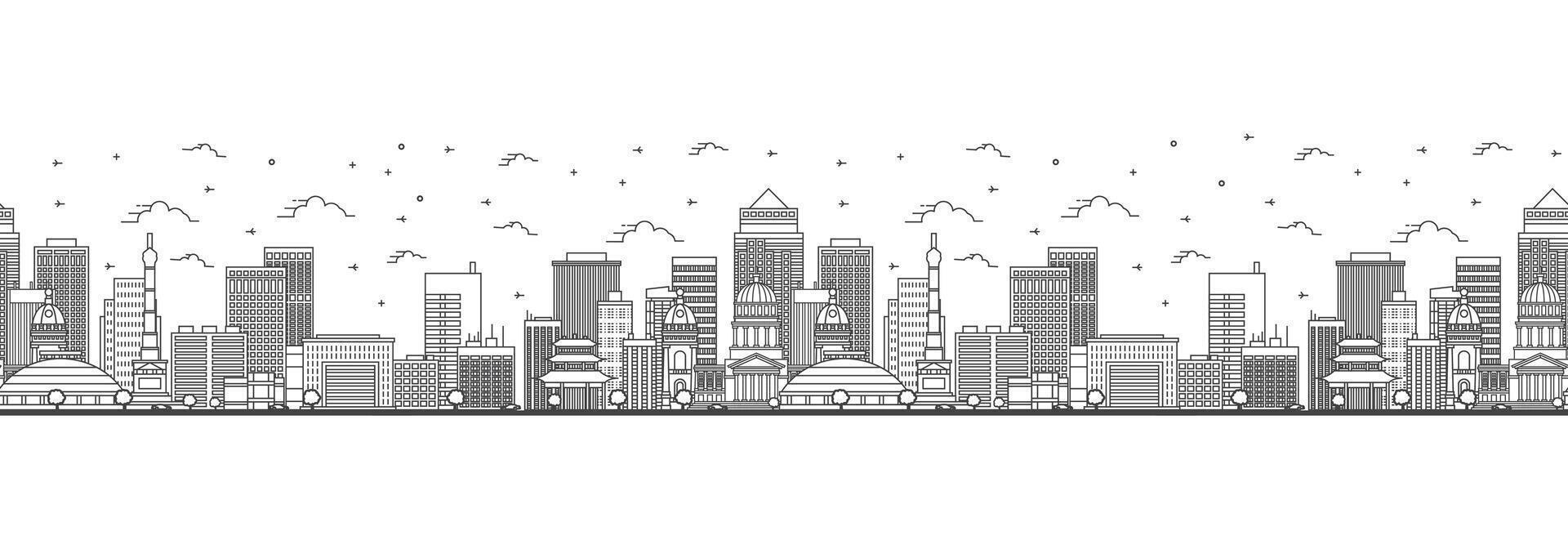 Seamless pattern with outline Des Moines Iowa City Skyline. Modern Buildings Isolated on White. Des Moines USA Cityscape with Landmarks. vector