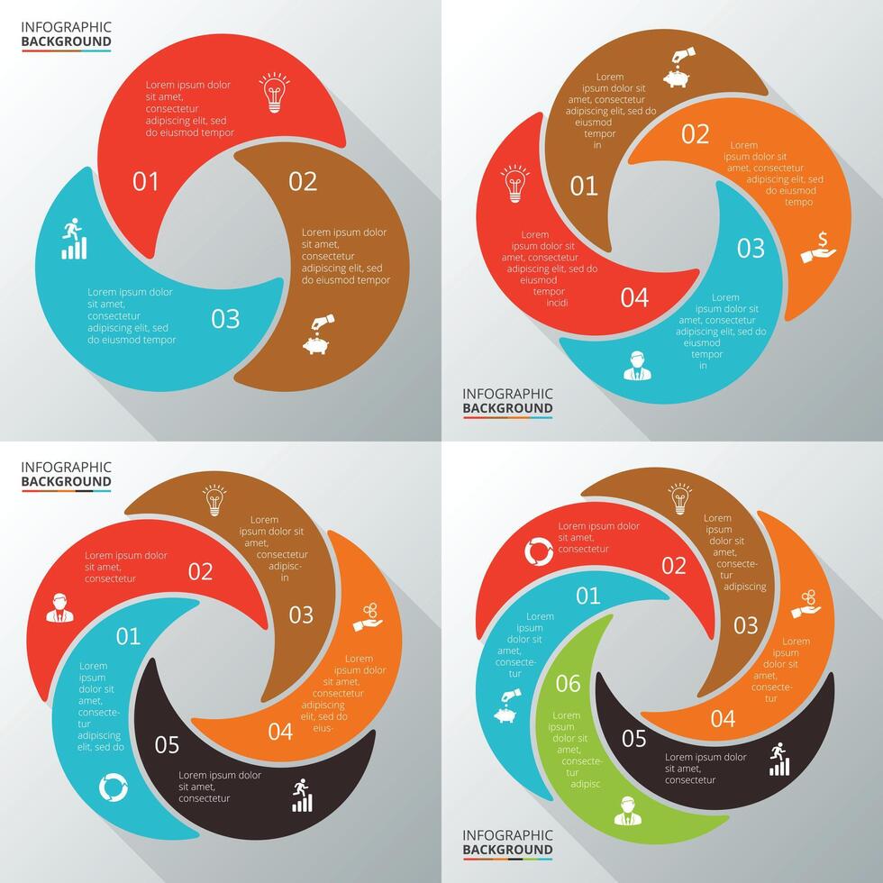 Circle elements set for infographic. Template for cycle diagram, graph, presentation and round chart. Business concept with 3, 4, 5, 6 options, parts, steps or processes. vector