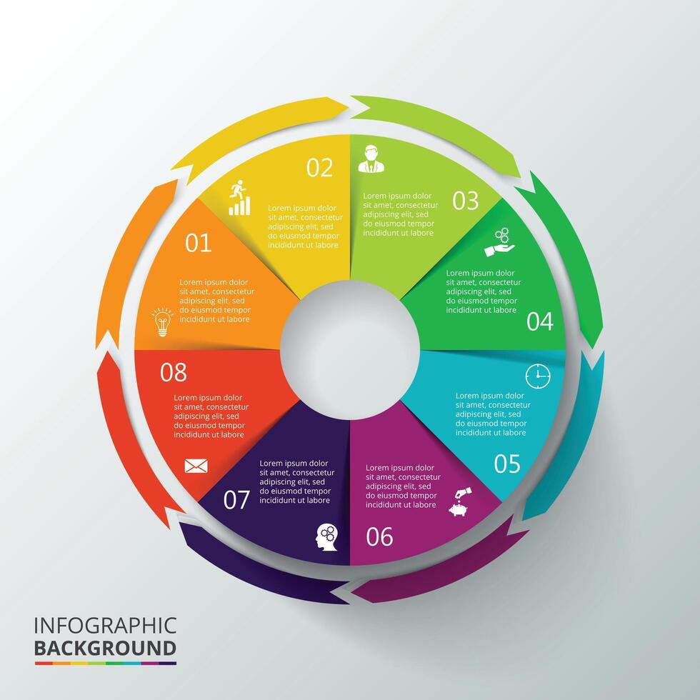 Circle element infographic with arrows. Template for cycling diagram, graph, presentation. Business concept with 8 options, parts, steps or processes. vector
