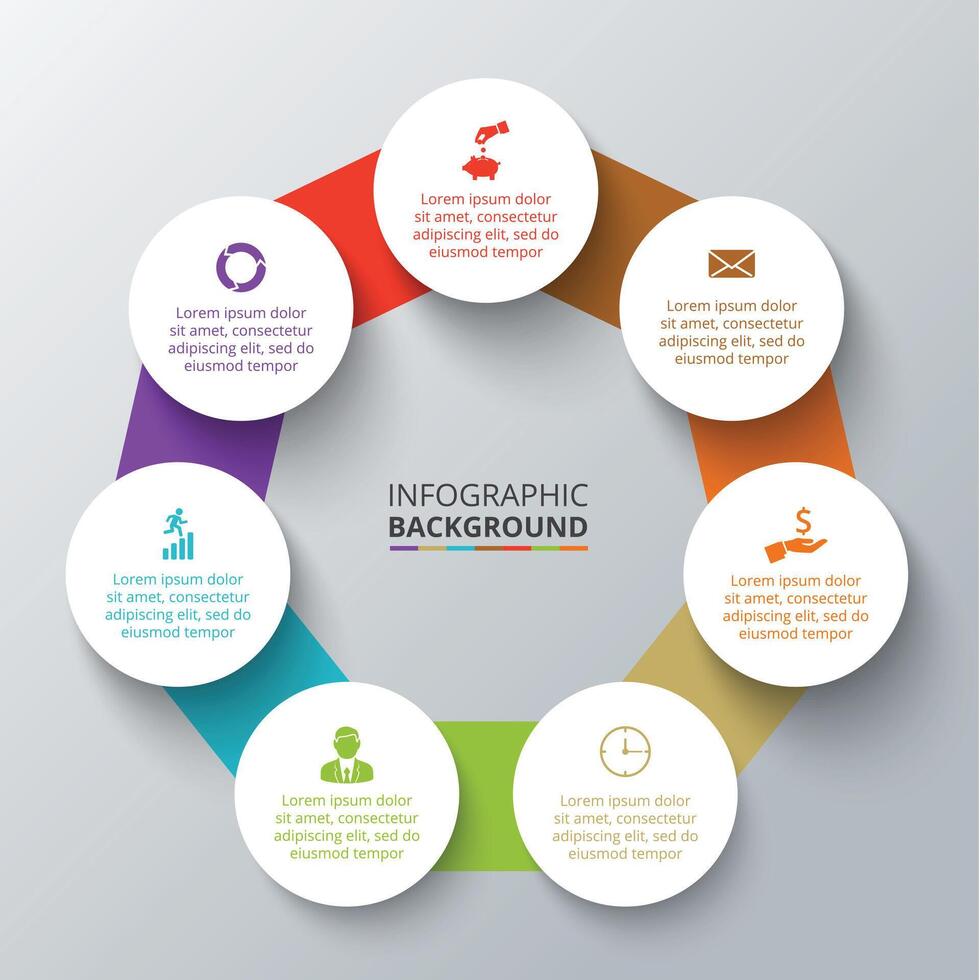 Heptagon with circles elements for infographic. vector