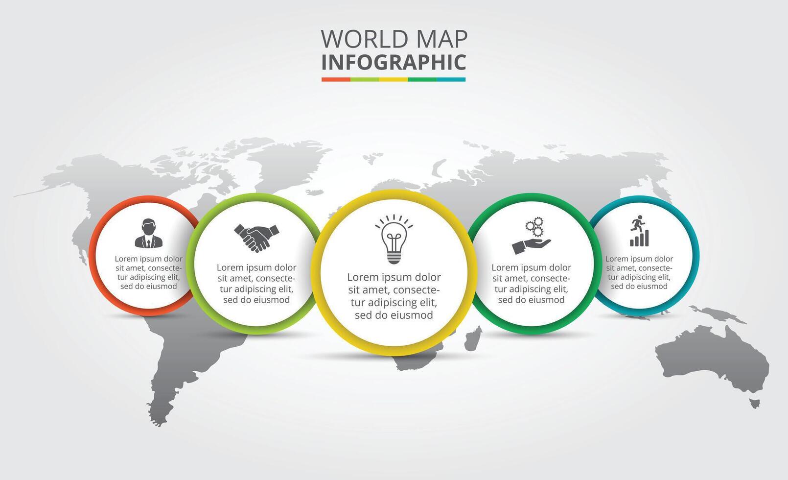 World map with infographic elements. Template for diagram, graph, presentation. Business concept with 5 options, parts, steps or processes. vector