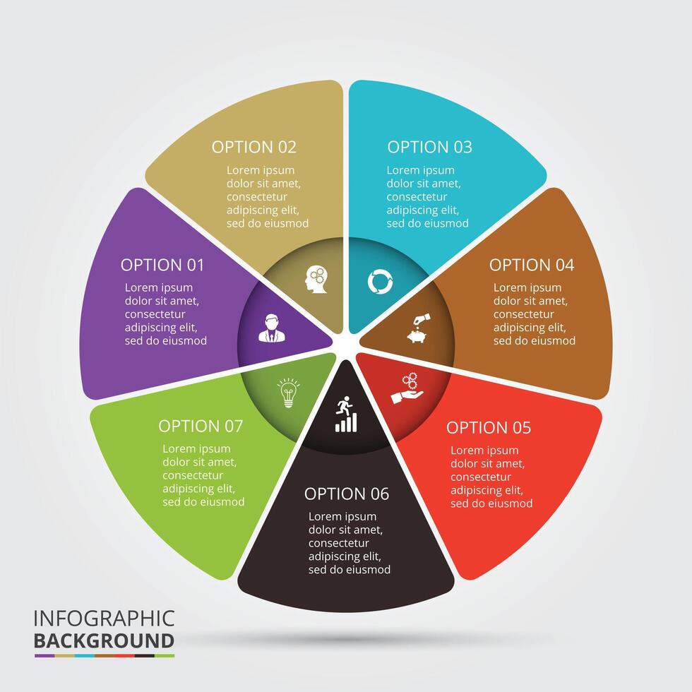 Circle element for infographic. Template for cycle diagram, graph, presentation. Business concept with 7 options, parts, steps or processes. vector