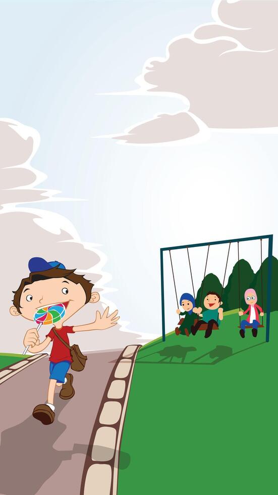 Kids playing at park vector