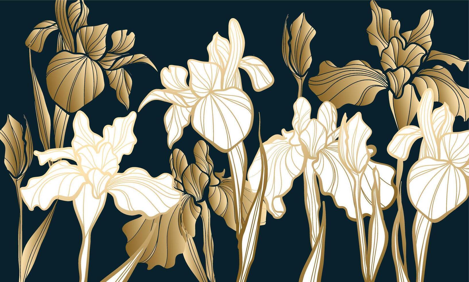 Golden Beautiful Iris Flower Line Art vector