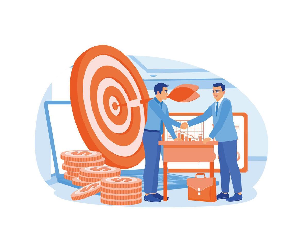 Businessman shaking hands with a colleague. Invite to partner in business and gain profits. Business marketing concept. Flat illustration. vector
