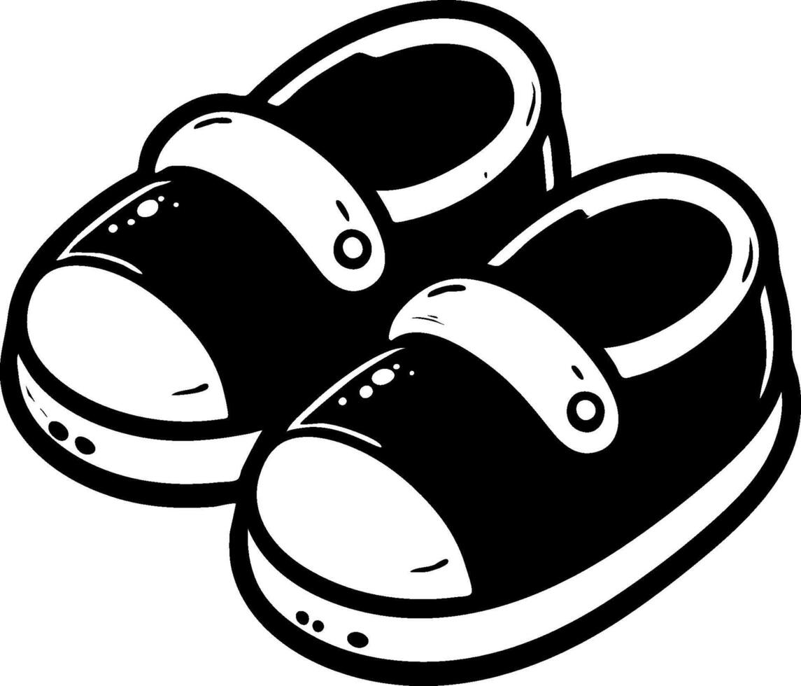 Children sports sneakers in monochrome. Small child shoes. Simple minimalistic in black and white drawing on white background vector