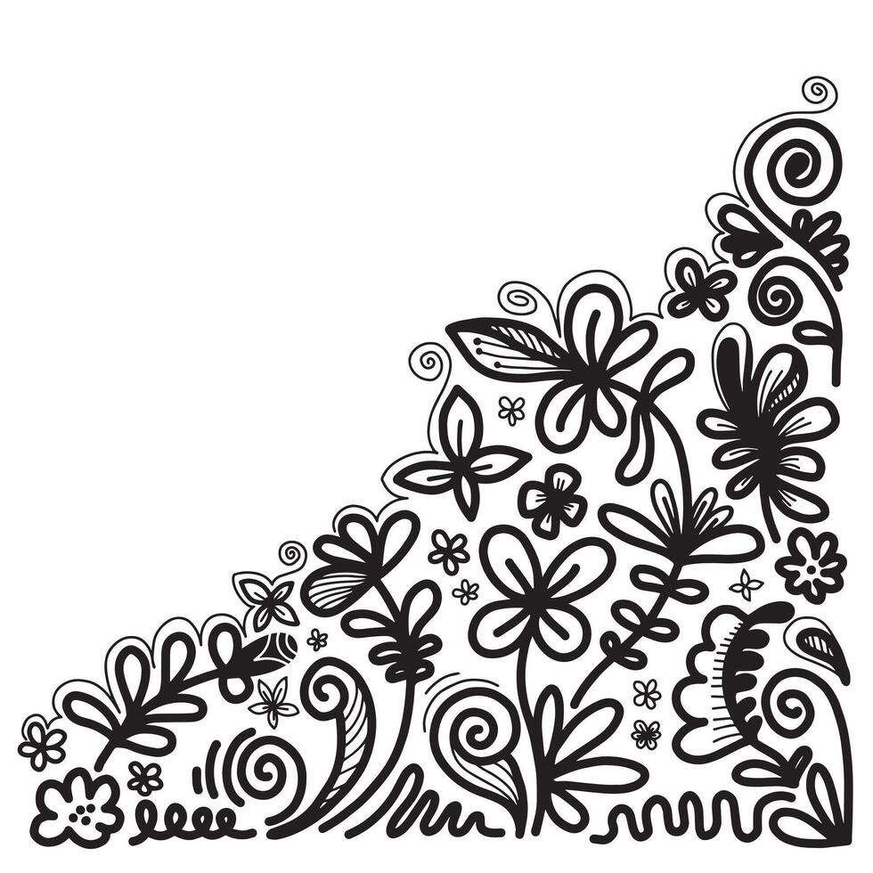 Black silhouettes of grass, flowers and herbs isolated on white background. Hand drawn sketch flowers. vector