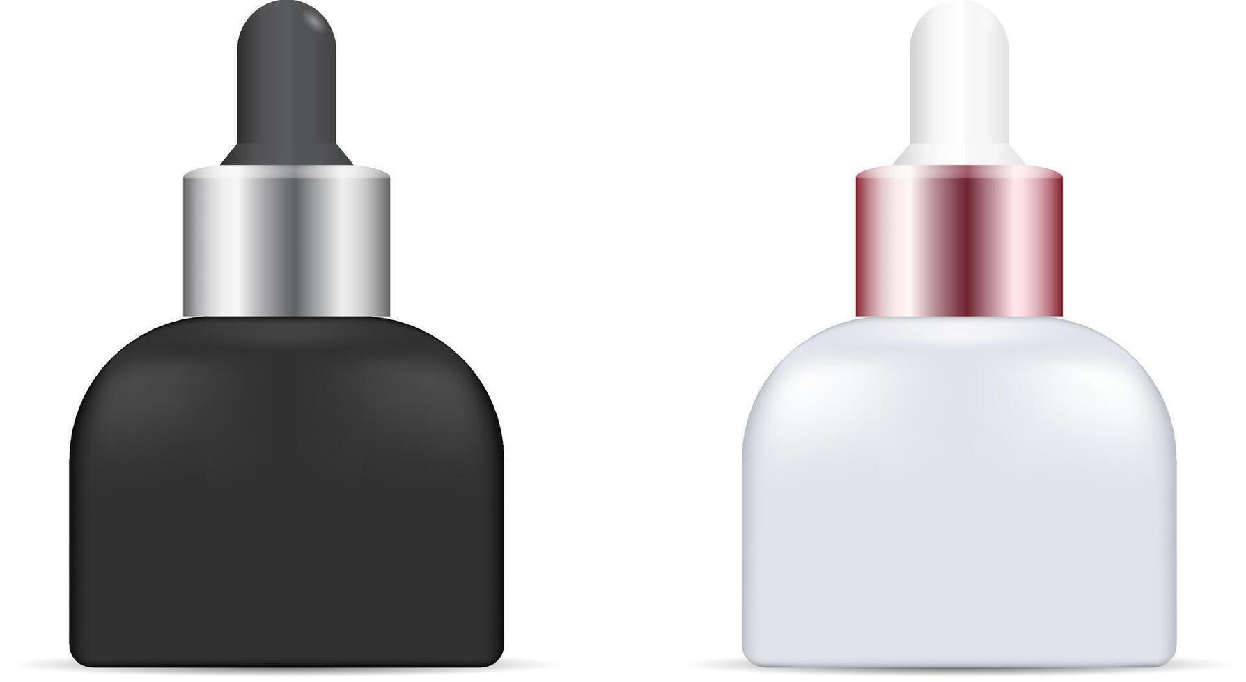 Oil Dropper Bottle. Cosmetic Serum Package Set. Skin Drop Aroma Packaging Container 3d Template. Glass Pharmaceutical Packaging. Organic Care Perfume Design. vector