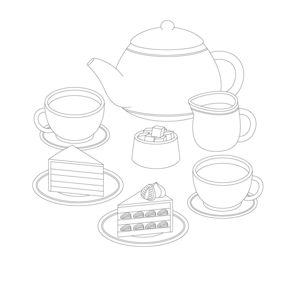 tea party time outline vector