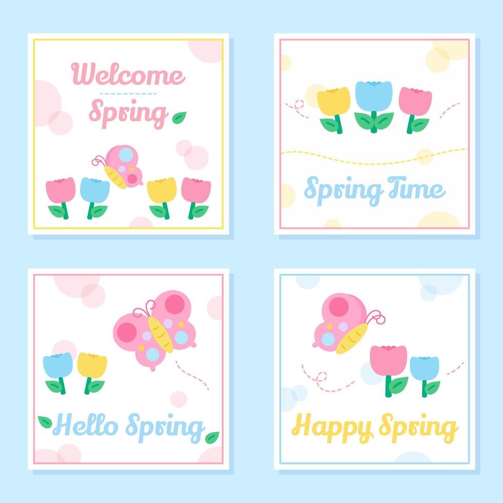 hello spring flower card set vector