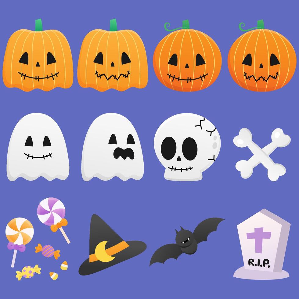 set of cute halloween elements vector