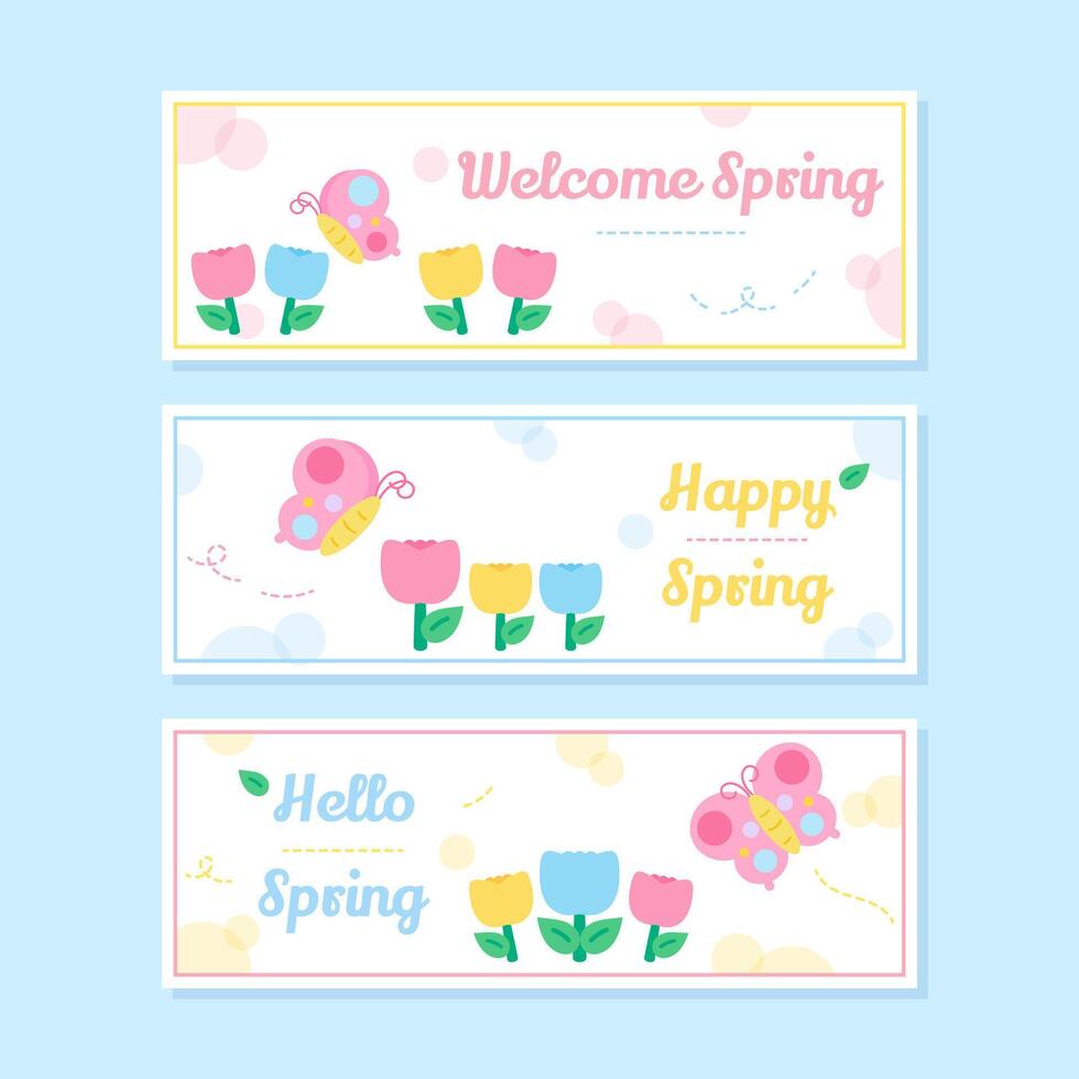 hello spring flower banner set vector