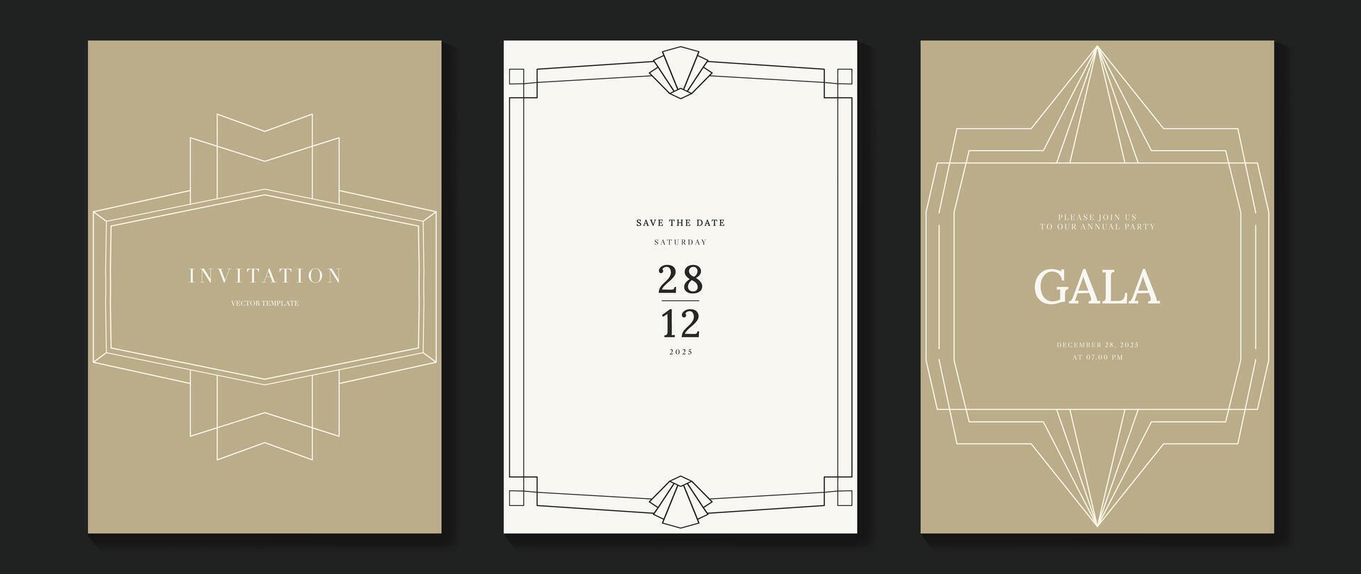 Luxury invitation card background . Elegant geometric shape, frame on beige and white background. Premium design illustration for gala, grand opening, party invitation, wedding. vector