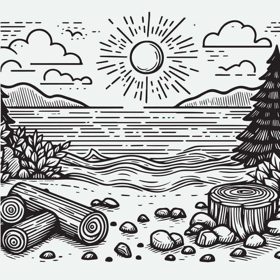 sketch design for an illustration of an exotic beach scene vector