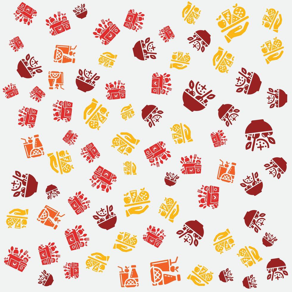 food icons in design patterns, with various colors and shapes vector