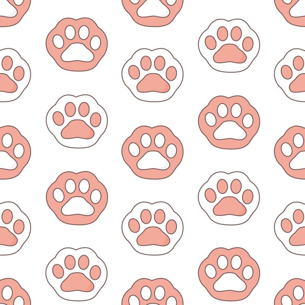 Seamless pattern with white and pink paw cat vector