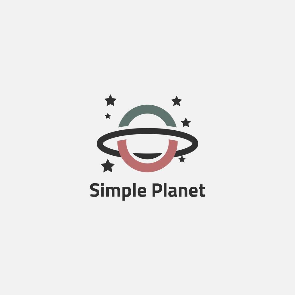 Simple saturn planet logo with some stars. vector