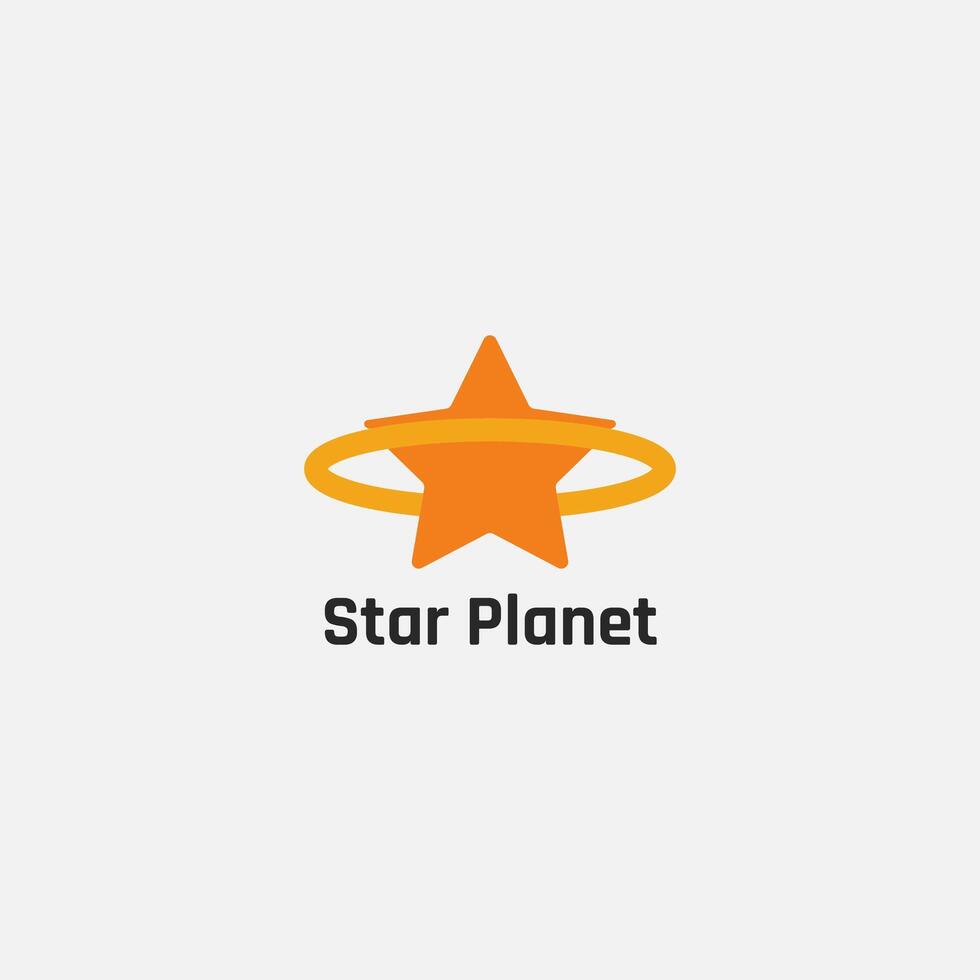 Planet logo with ringed star shape. vector