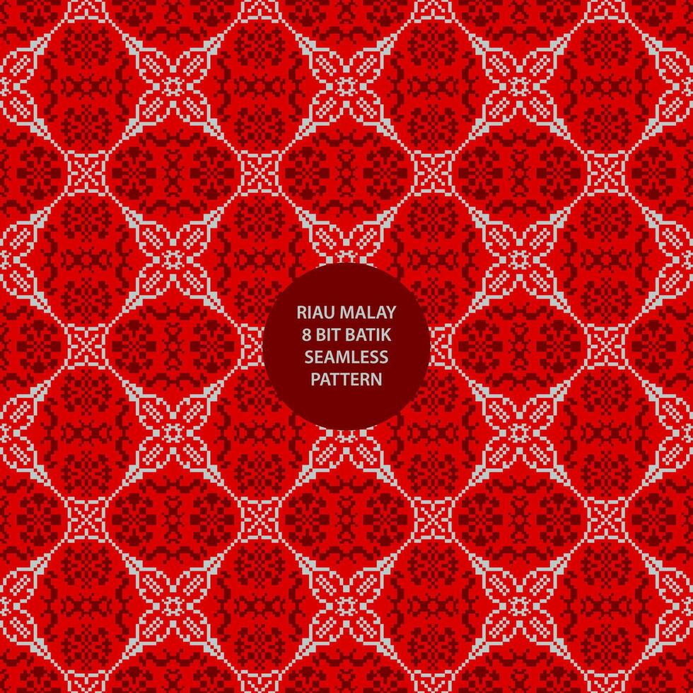 Riau malay 8 bit batik seamless pattern in red background vector