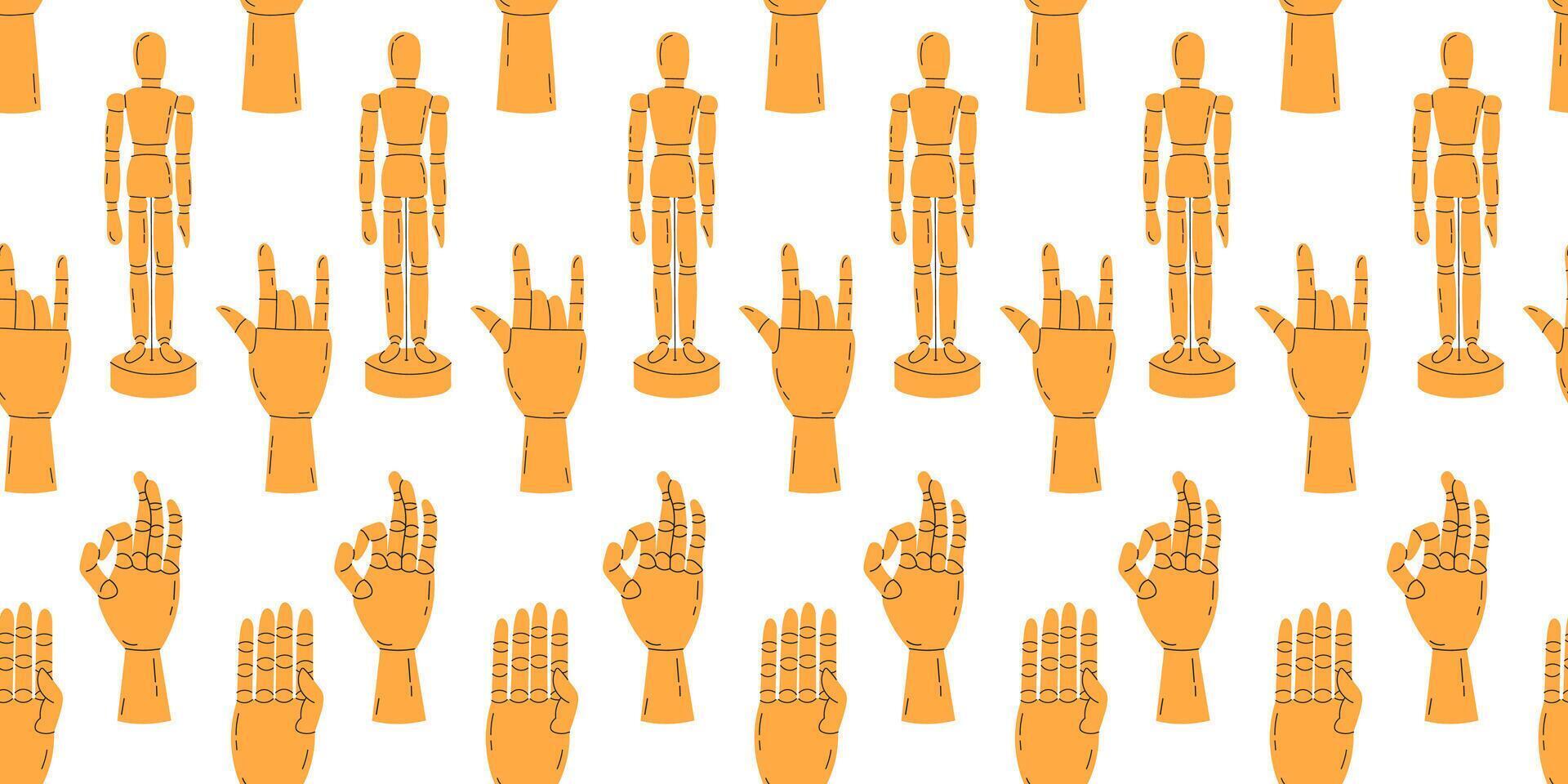 Seamless pattern with wooden mannequins vector