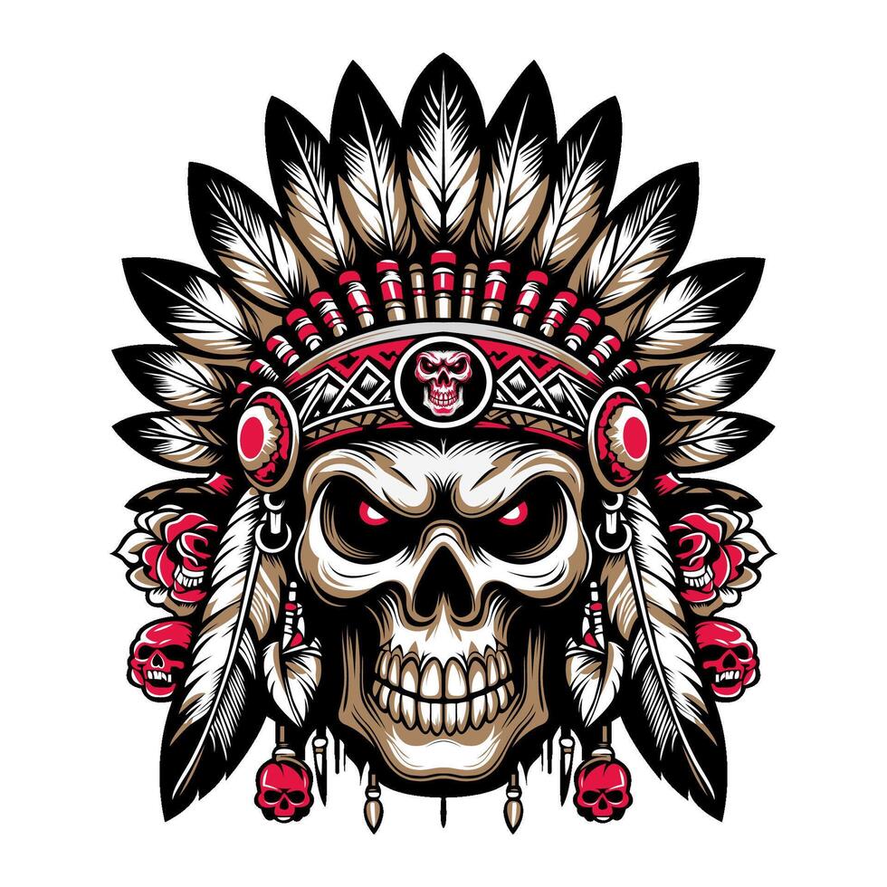 skull with indian headdress vector