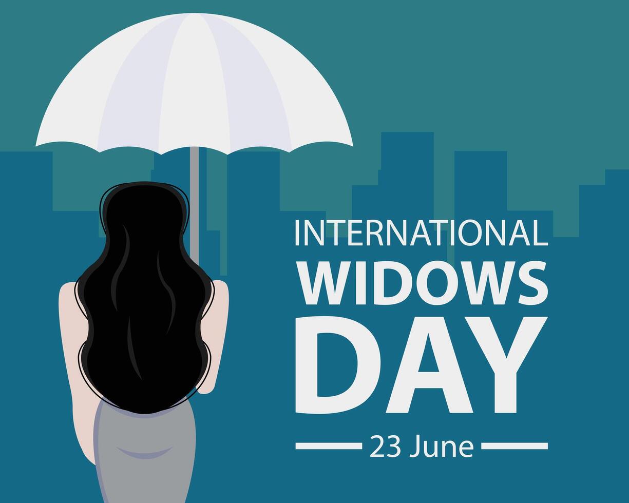 illustration graphic of a widow uses an umbrella alone, perfect for international day, international widows day, celebrate, greeting card, etc. vector