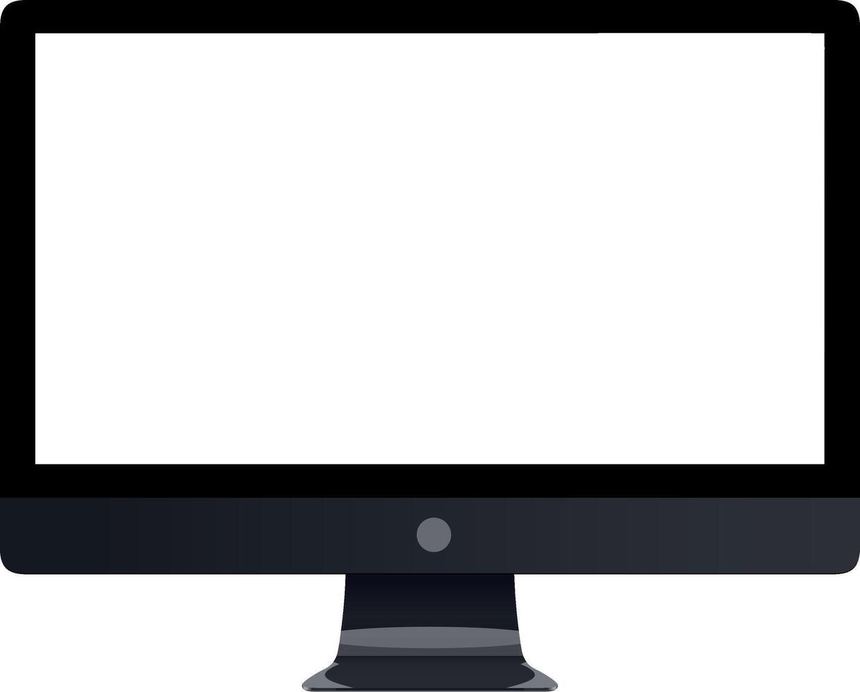 Realistic mockup flat desktop monitor isolated pc computer illustration technology gadget display screen, blank Grey colour, dark midnight on isolated white background vector