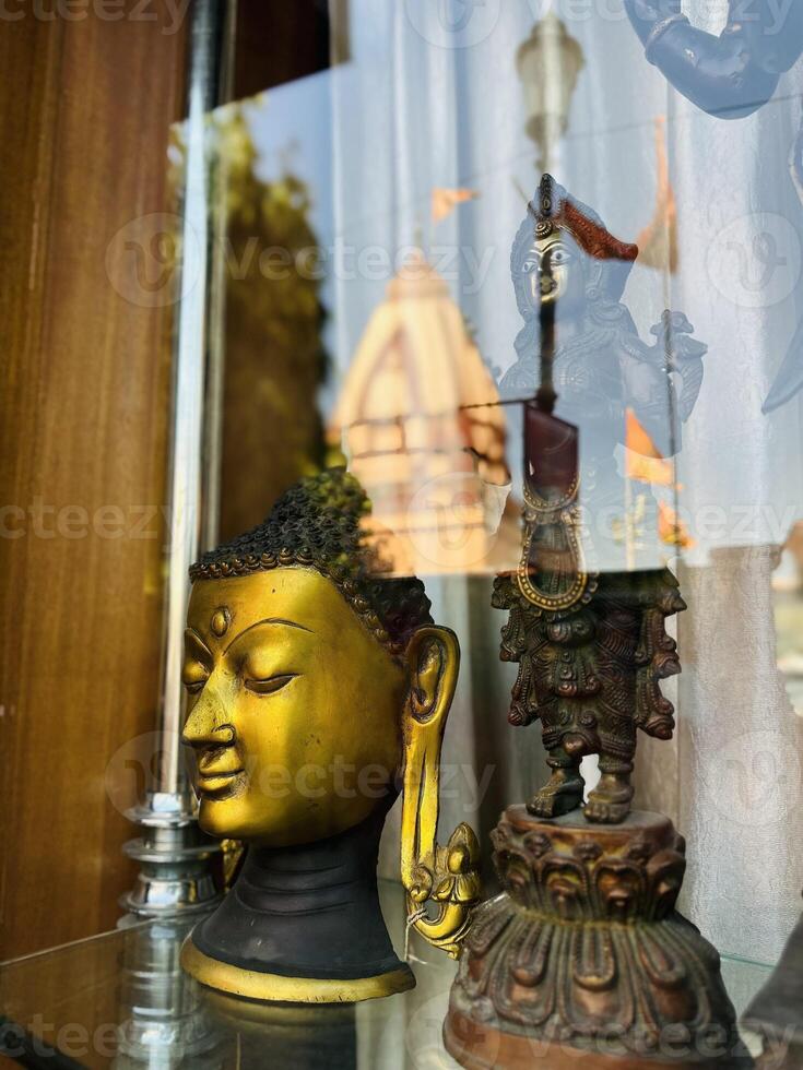 Gautam buddha statue and reflacte parmarth temple view photo