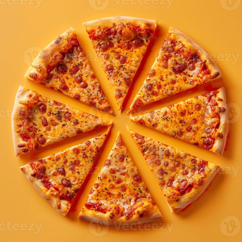 Golden sunburst pizza pie. photo