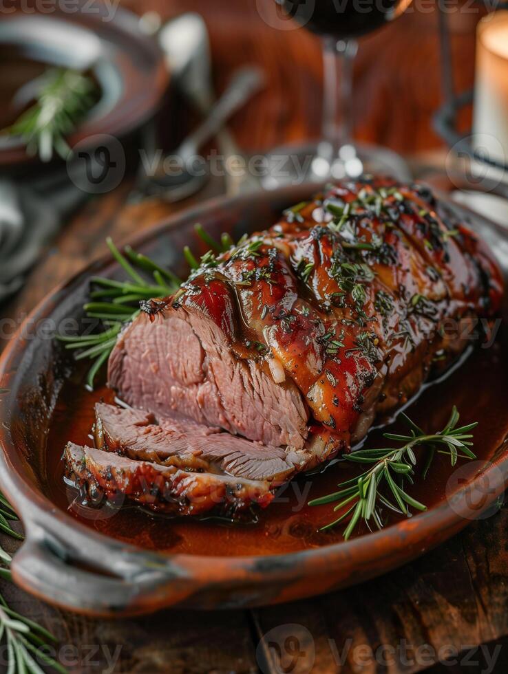 New Zealand lamb roast with rosemary and glaze. 45930269 Stock Photo at