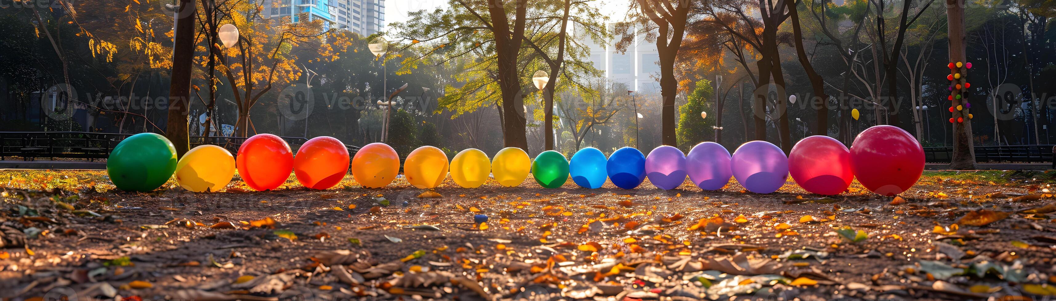 Rainbow Balloons in Autumn Park photo