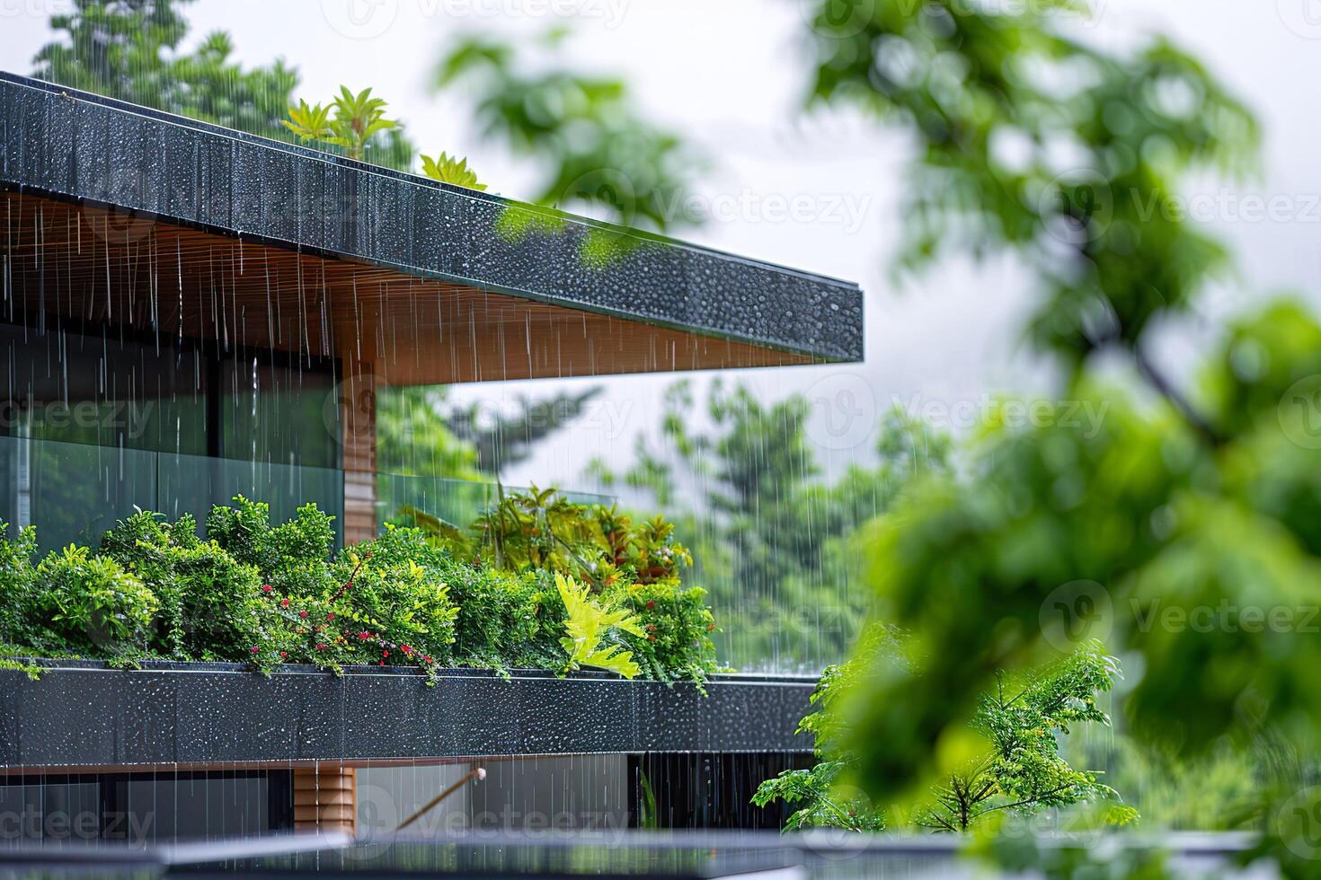 Modern house in rain photo