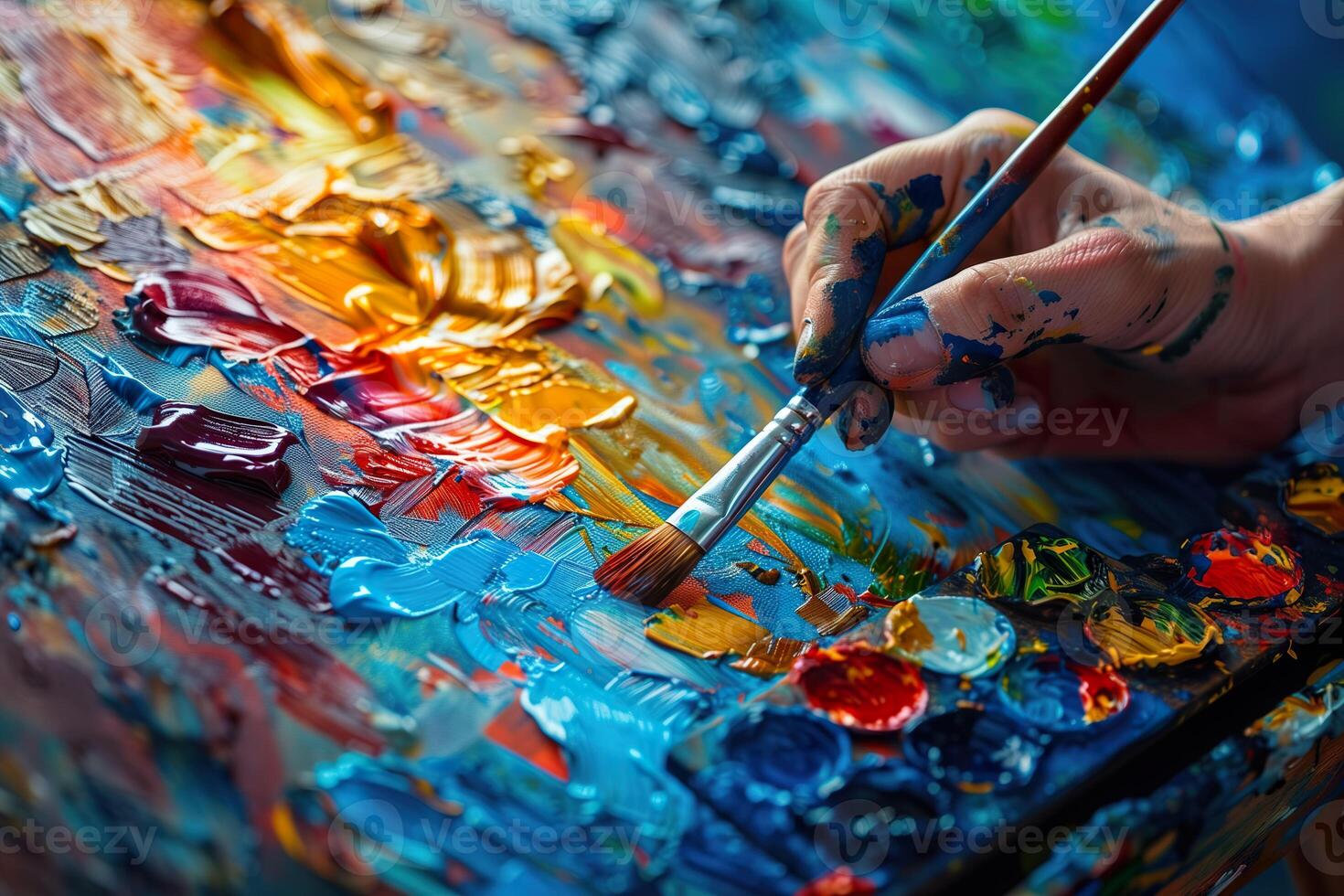 Person painting on a canvas with vibrant colors. photo