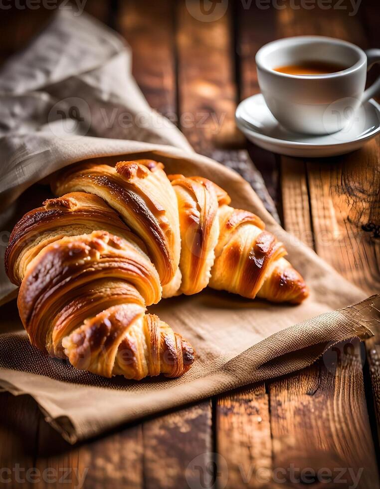 Delicious French Croissant served with Coffee photo