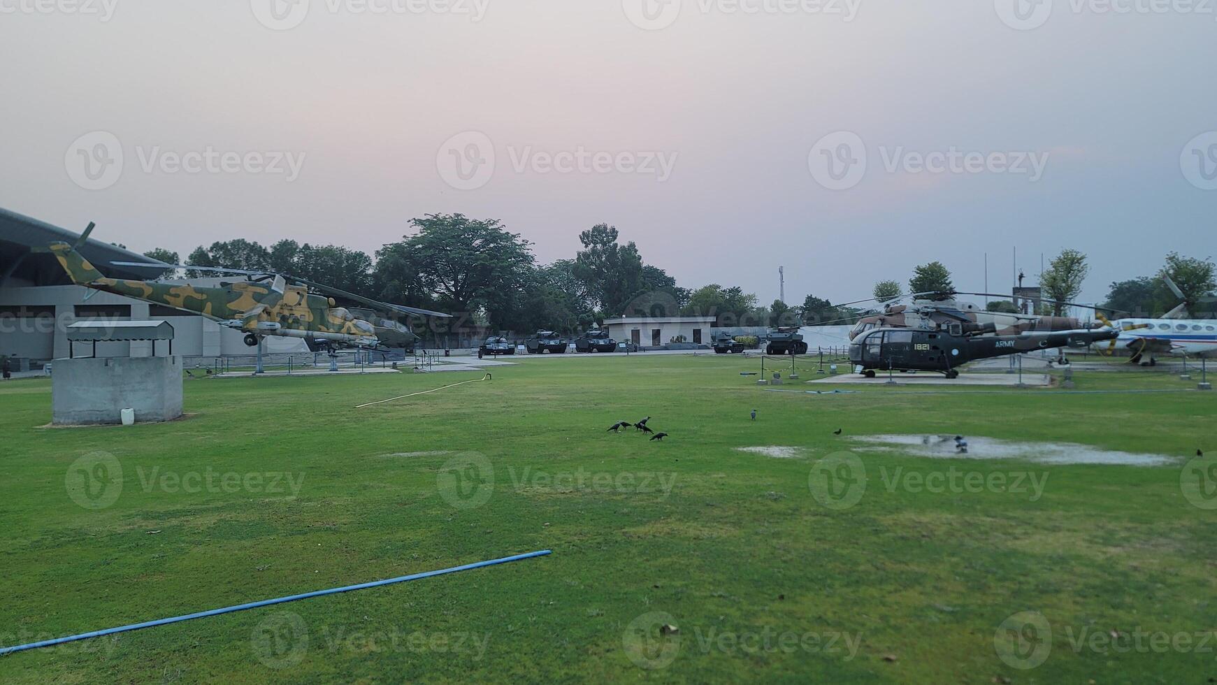 Army equipment using in war are placed in public park for kids in Lahore, Pakistan on May 15, 2024. photo